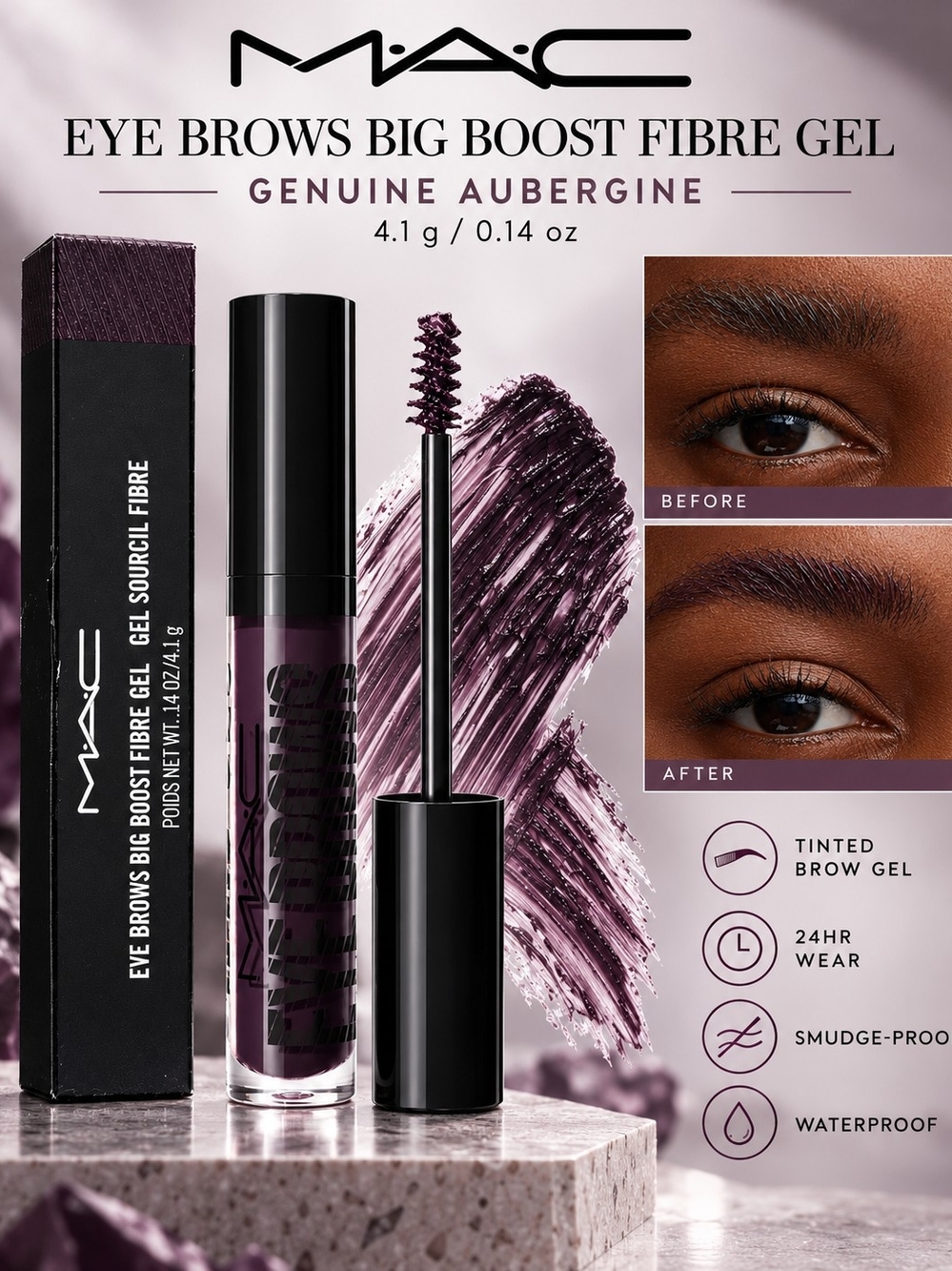 MAC Eye Brows Big Boost Fibre Gel – Genuine Aubergine